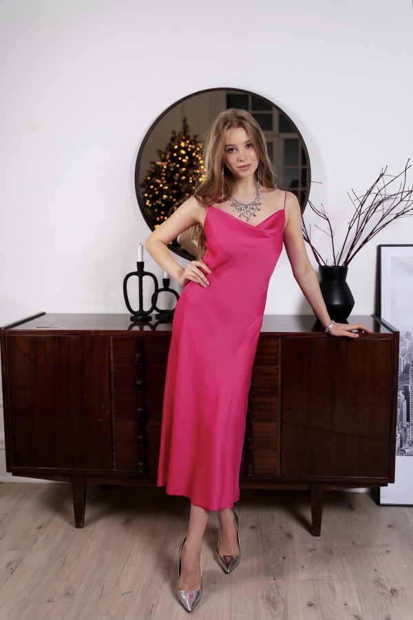 Платье комбинация розовая миди