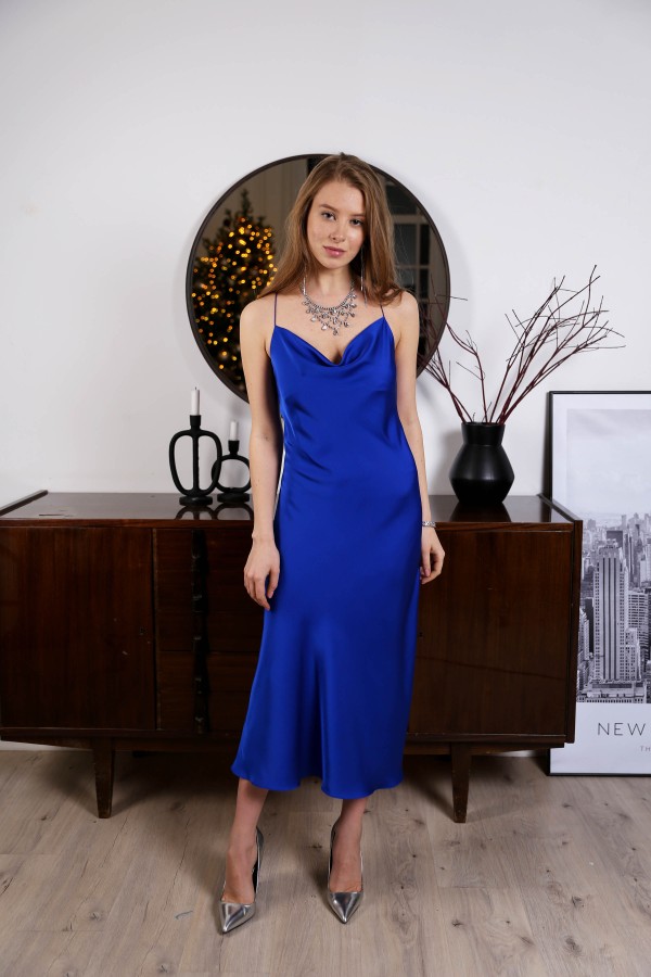Платье комбинация синяя миди